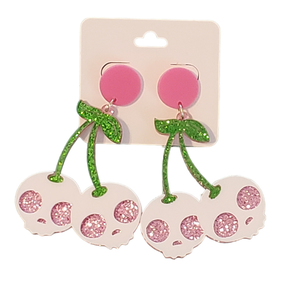 Cherry Skull Acrylic Dangle‎ Earrings Pastel Goth Kawaii